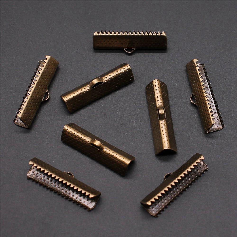 

50 шт., металлические обжимные концы, складные застежки, зажимы для шнура, аксессуары для ювелирных изделий, цвет античной бронзы, железо 25 мм