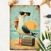 Vintage Metallposter Nautische Möwe Strandcafé Wandkunst für Badezimmer