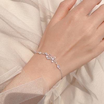 Pure Silver S925 Silver Bracelet, Light Luxury Bracelet for Women, Simple, Sweet, Fresh, New Style, Sparkling Diamond Flower Bracelet for Women
