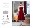 Robe d'été formelle courte haut de gamme couleur bordeaux - Tenue de toast ou tenue quotidienne pour la mariée 2025