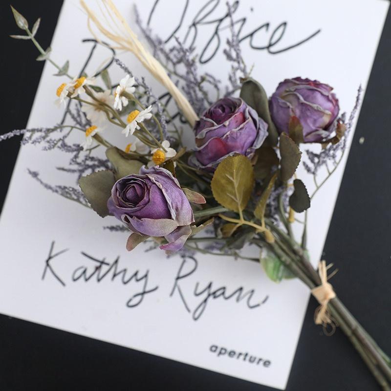 

1Pc Burnt Edge Rose Daisy Fake Bouquet for Holiday Hand Bouquet Outdoor Yard Garden Home Decoration фиолетовый