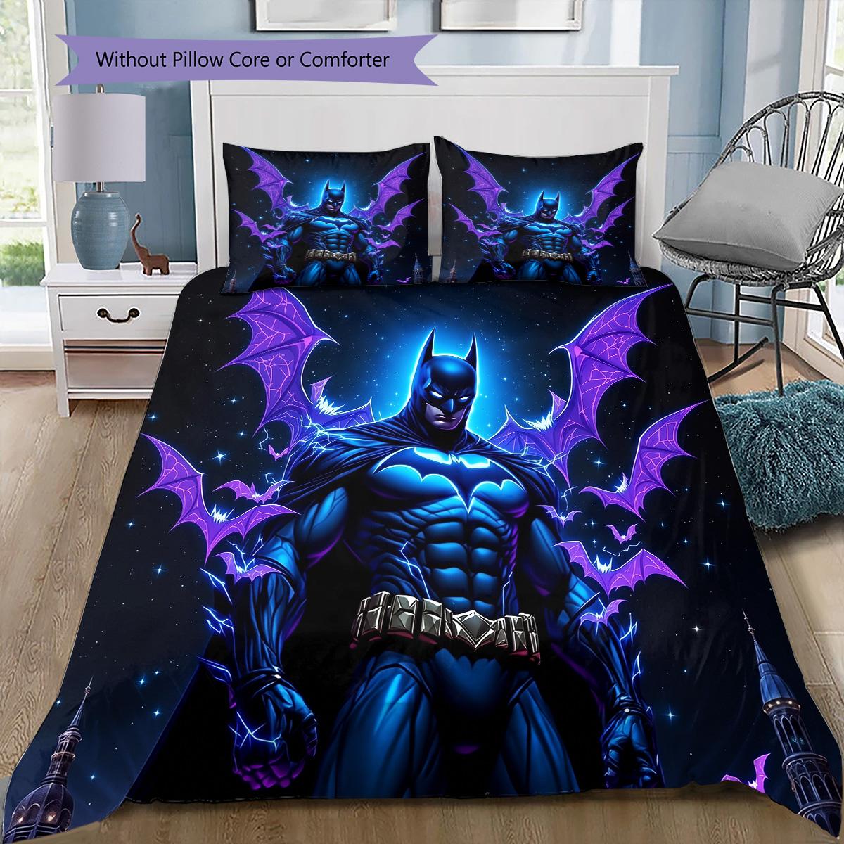 

Purple Batman Bedding Set, 1 Duvet Cover & 2 Pillowcases, Home Decor, Ideal Gift 135x200cm