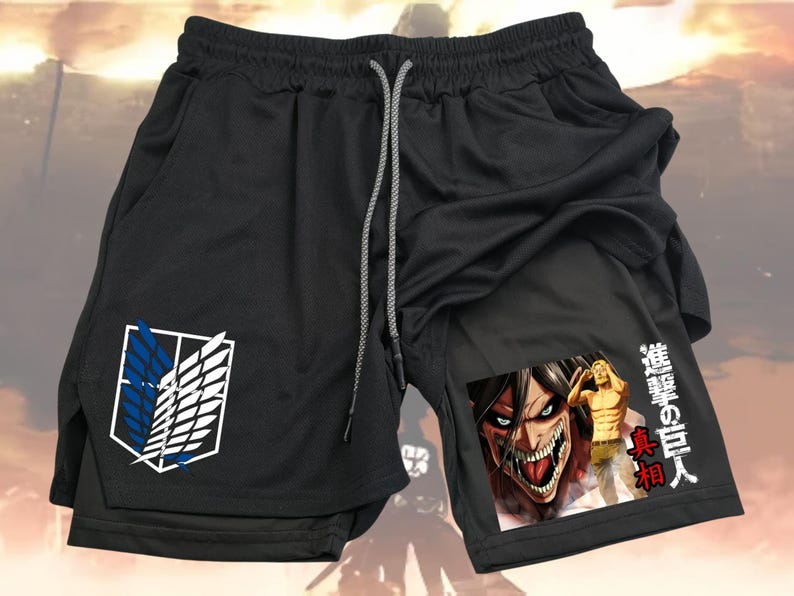 

Чоловічі спортивні шорти Attack on Titan | Швидкосихаючі дихаючі фітнес-шорти для тренажерного залу, спортивного бігу, активного відпочинку | Валентинів подарунок L