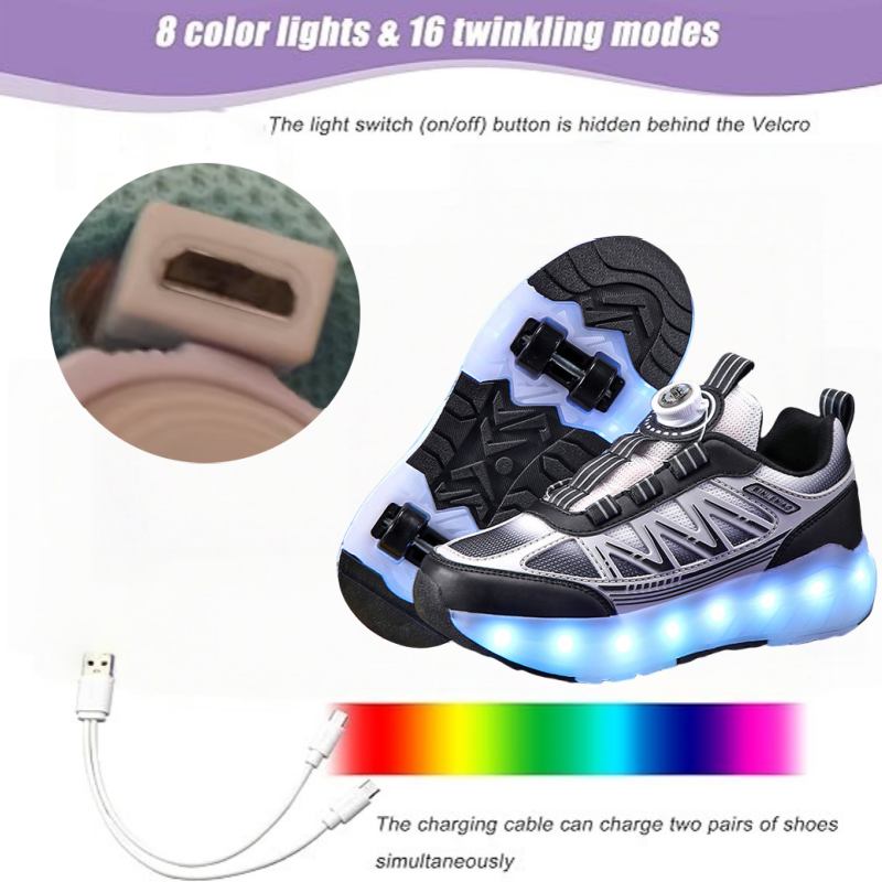 Kids Kers Roller Skate Sport Skateboard Shoes USB Charging Removeable 4 Wheels Luminous Roller Shoes Girls Boys Casual Shoes