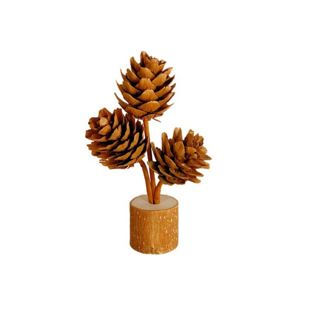 Natural Pinecone Tabletop Pine Cone Ornament Handcrafted Wood Base Holiday Pine Cone Accessories DIY Decoration