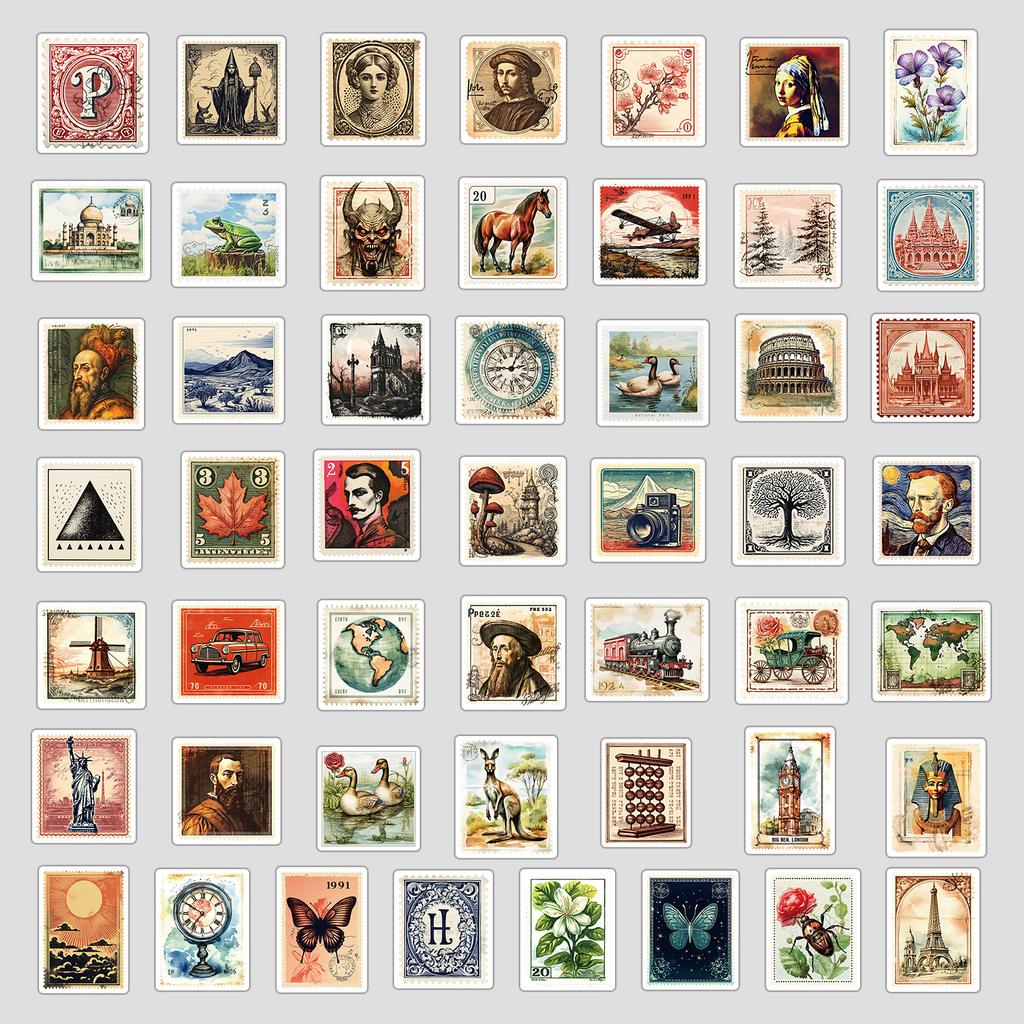 50 Retro Briefmarken Serie Graffiti Aufkleber DIY Schreibwaren Aufkleber Wasserbecher Computer Wasserdichte Dekorative Aufkleber