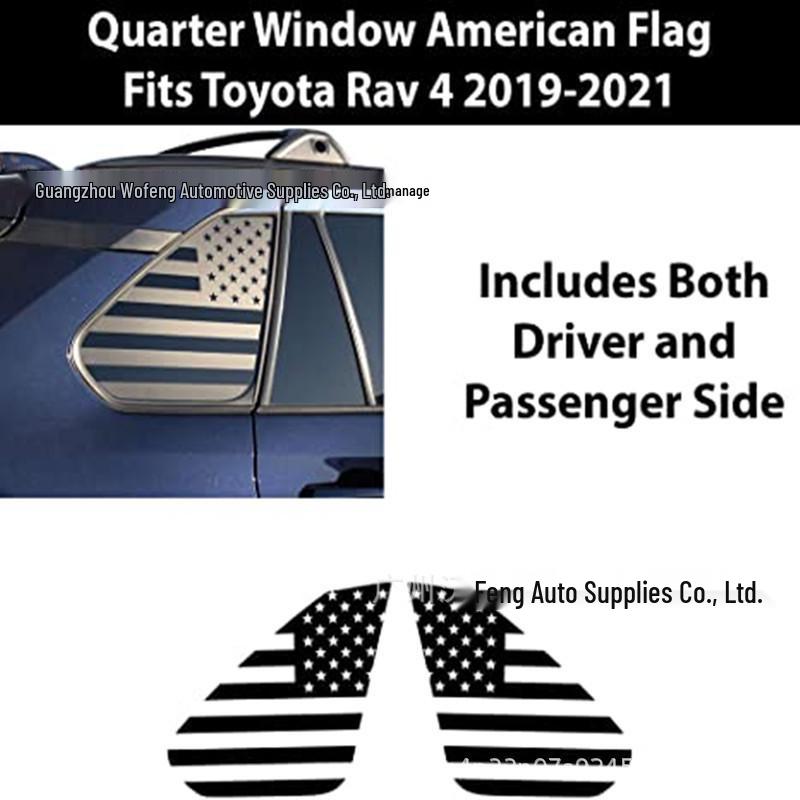 Toyota RAV4 2019-2021 Rear Side Window American Flag Decal - Matte Black матовый черный
