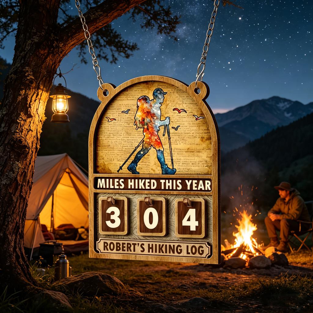 Personalized Hanging Wooden Tracker Plaque Record Hiking Miles Creative Wall Ornament Exquisite Gift For Outdoor Hiking Lovers