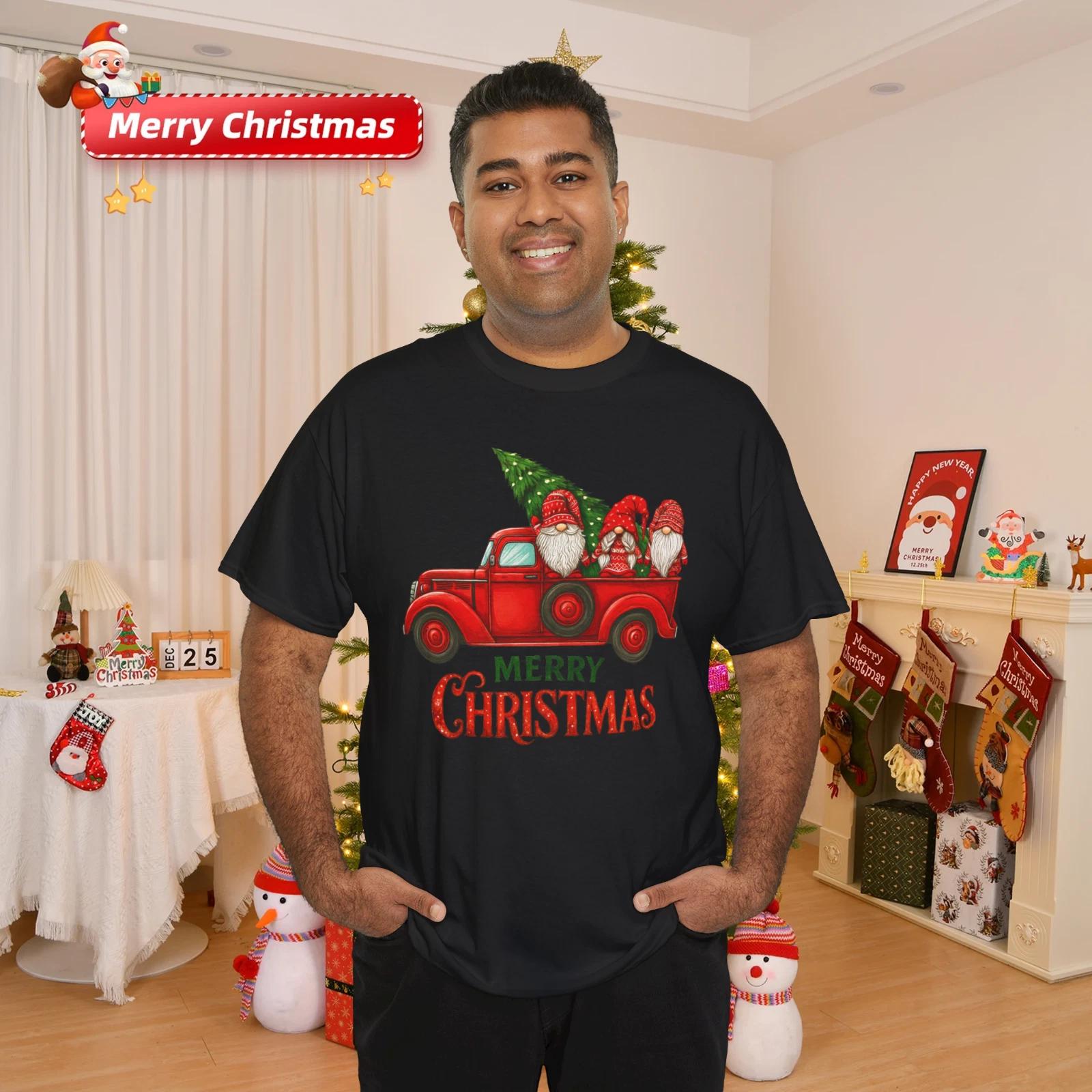 Merry Christmas Red Truck Gnome Tee Holiday Season T- Shirt 3XL