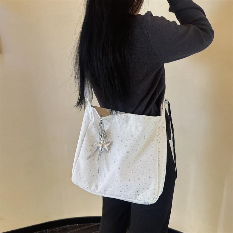 Korean Lazy Wind Folded Sense Shoulder Strap Star Tote Bag Female Students Large Capacity Class Commuter Single Shoulder Oblique Span Bag