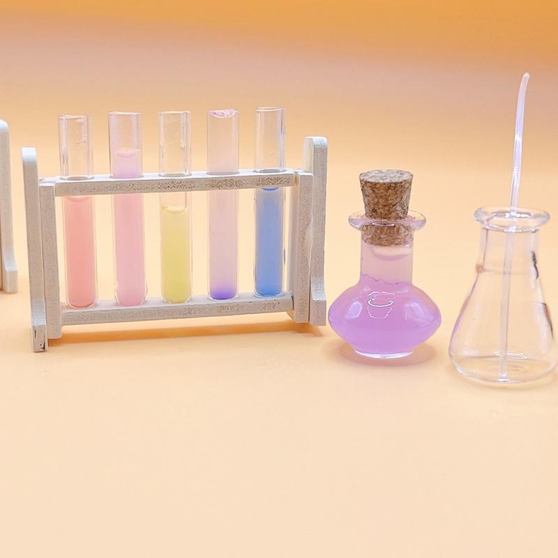 1:12 Dollhouse Laboratory Tool Set Dollhouse Mini Test Tube Rack Dropper Measure Cup Model DIY Dolls House School Scene Toys