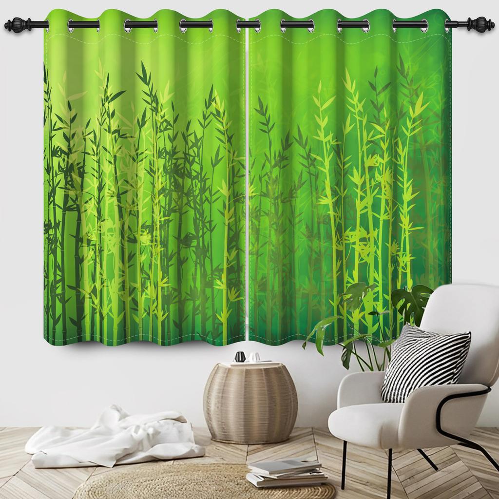 Green Bamboo Forest Blackout Curtains Living Room Children Bedroom Apartment Window Drapes Thermal Insulation Polyester Fabric