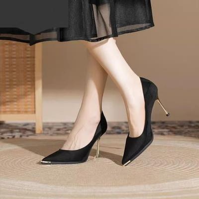 NEW Women's Style Banquet Fashion Light Luxury 6 8cm High Heels Pumps Stiletto Metal Pointed Suede Single Fashion Casual Comfort