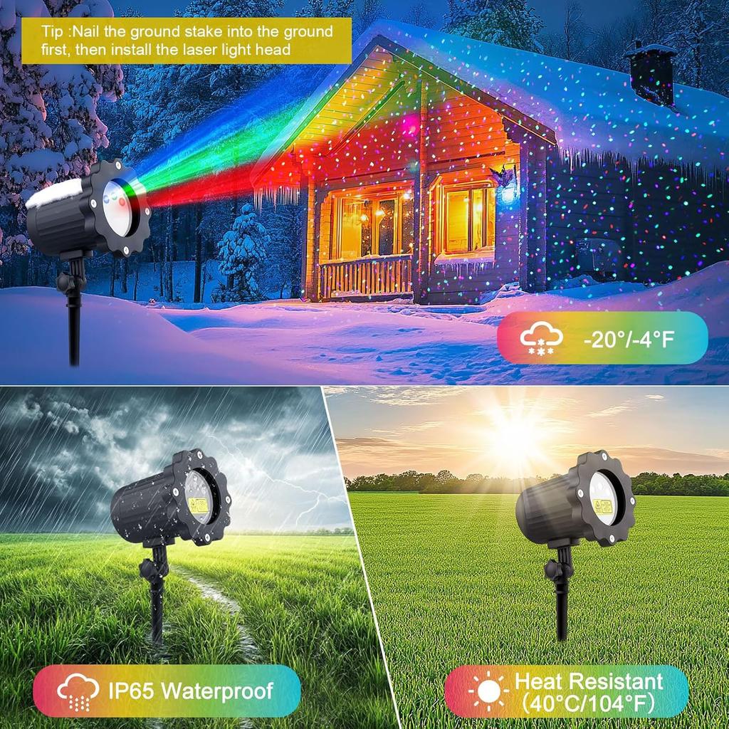 Waterproof Firefly Laser Projector Lights Outdoor,12 Effect Moving RGB Lights Show Laser Projection with RF Remote and Timer for Wedding Halloween