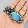 Labradorite & Blue Evil Eye Pendant, Handmade Gemstone 999 Copper Wire Wrapped Pendant Antique Jewelry, For Gift Silver Jewelry