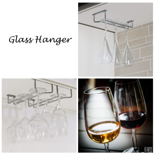 Commercial-Grade Hanging Wine Glass Holder, Wine Glass Rack, Glass Hanger, Storage, 10-inch (25cm) Glass Holder, Set of 5 (Bronze)