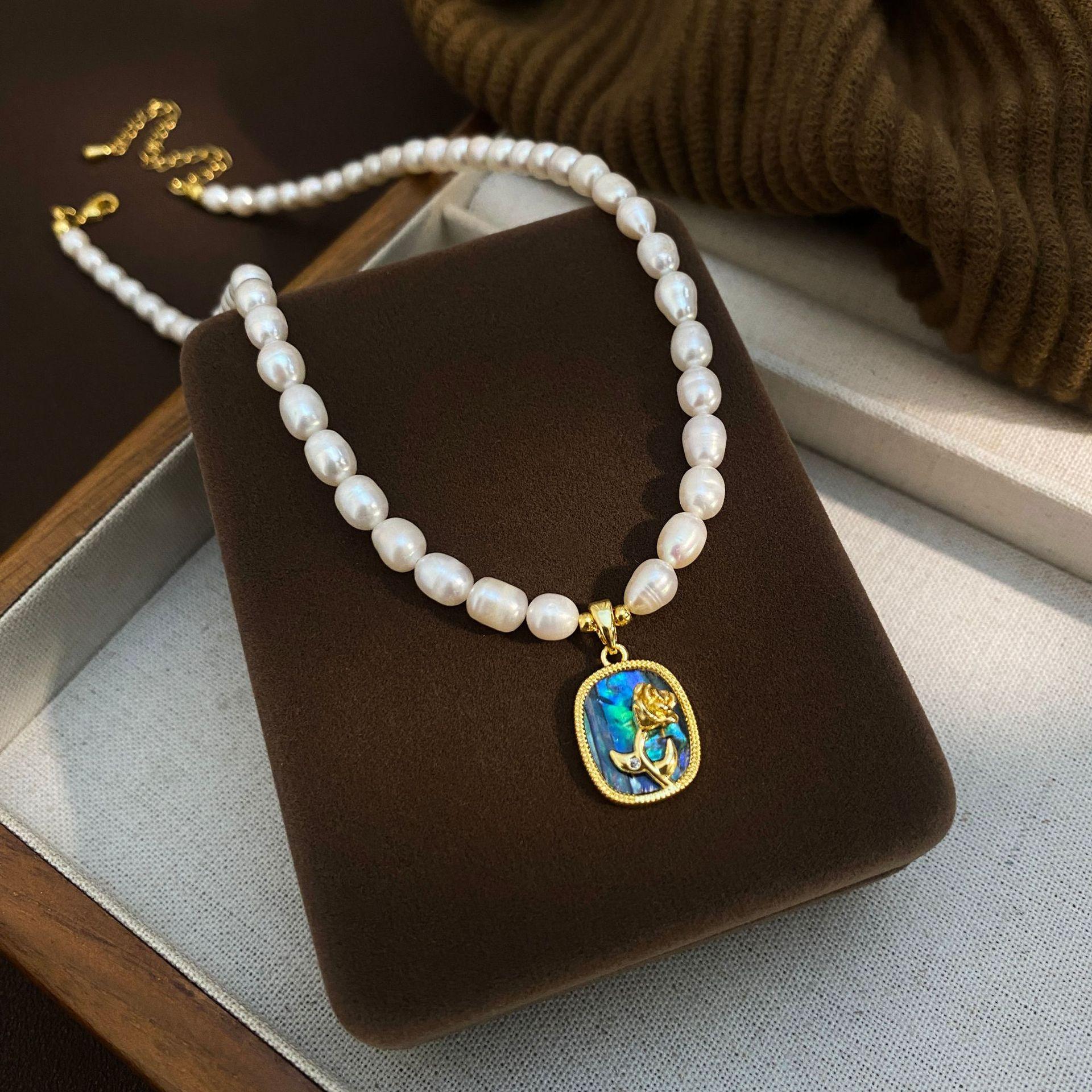 

New Style Elegant Rose Flower Pendant Natural Freshwater Pearl 14K Gold Filled Female Necklace Girlfriend Engagement Gifts 45cm