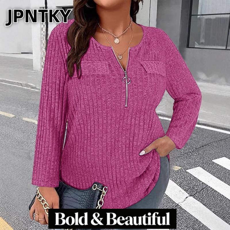 JPNTKY Women's Fashion Casual Solid Color Print Long Sleeve V Neck Blouses & Shirts