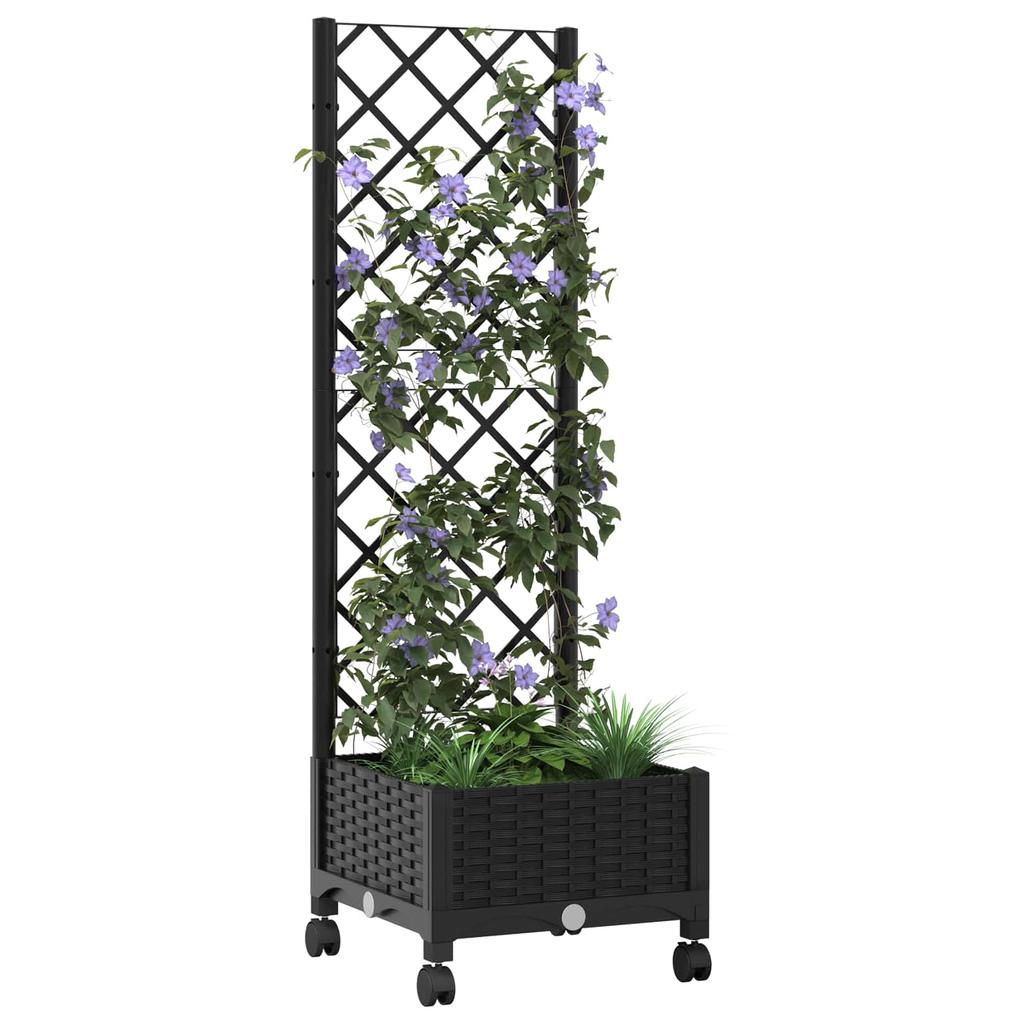 Planter with Trellis and Wheels Black 40 X 40 X 131.5 Cm