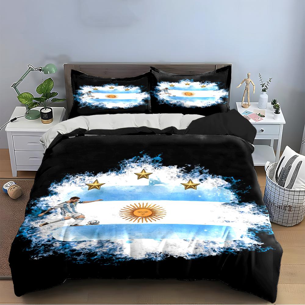 Argentina Football Bedding Set Black Bedding set (1 duvet cover, 2 pillowcases, duvet not included)