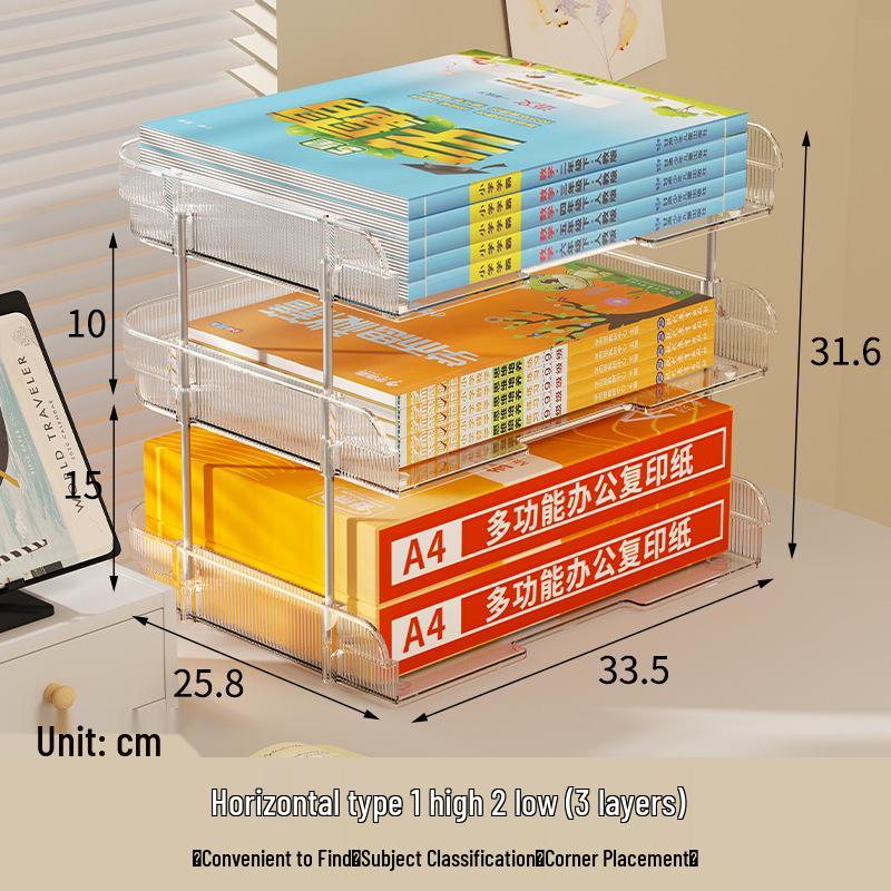 Transparent Multi-Layer Desk Organizer for Students and Office Documents