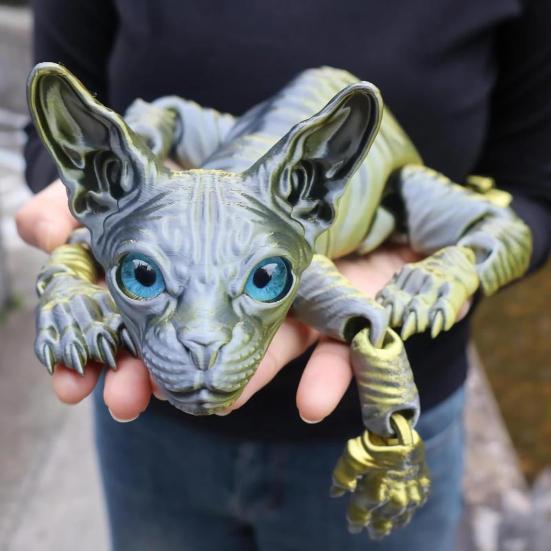 Kloubová bezsrstá kočka 3D tištěná figurka kočky Sphynx Flexibilní kočka Úleva od stresu Stolní mazlíček Fidget hračka Domácí kancelářská dekorace pro milovníka a sběratele koček