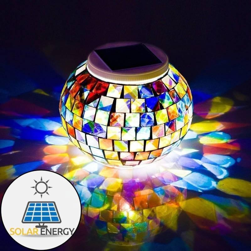 Changing Color Solar Glass Mosaic Sphere Led Garden Light Lanterns Gift Rainbow