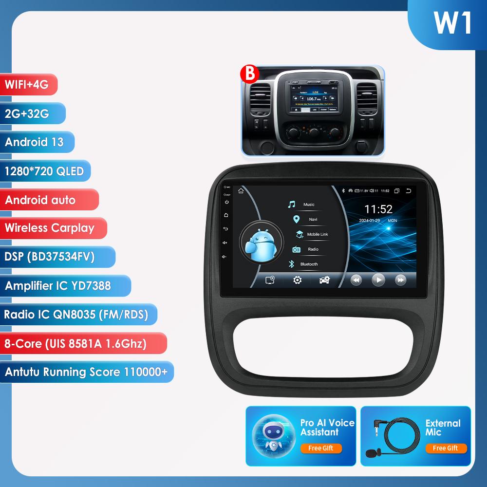 Hizpo 4G AI Hlasové Android Auto Rádio Pro Renault Trafic 3 2014-2021 Pro Opel Vivaro B 2014-2018 Carplay Auto Multimédia Inteligentní Obrazovka GPS 2din