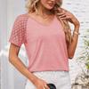 Spring Summer Women's Spliced Mesh Short Sleeved Top Solid Color Casual Loose T-shirt
