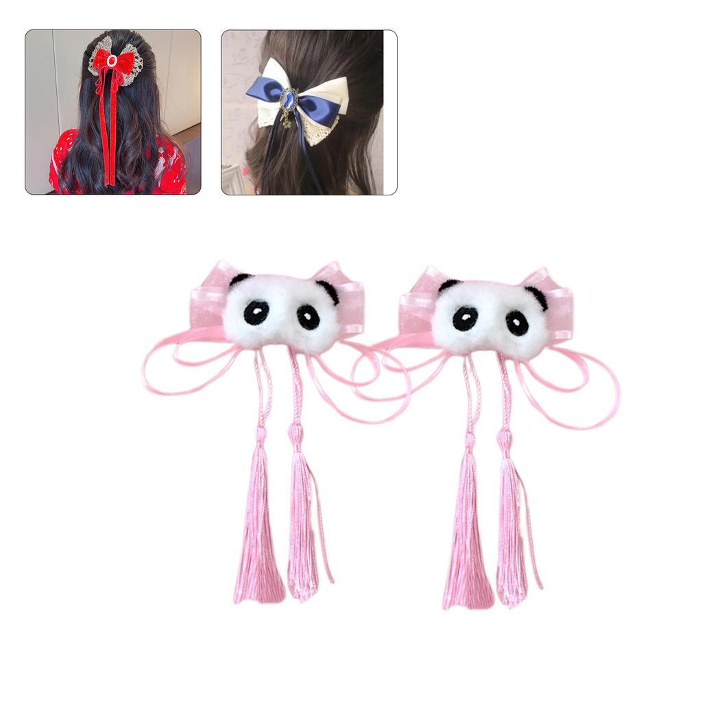 Y2K Panda Hair Clip for Girl LolitaStyle Bowknot Tassels Hairpin Hanfu Costume Barrettes Anime Subculture Hair Accessory