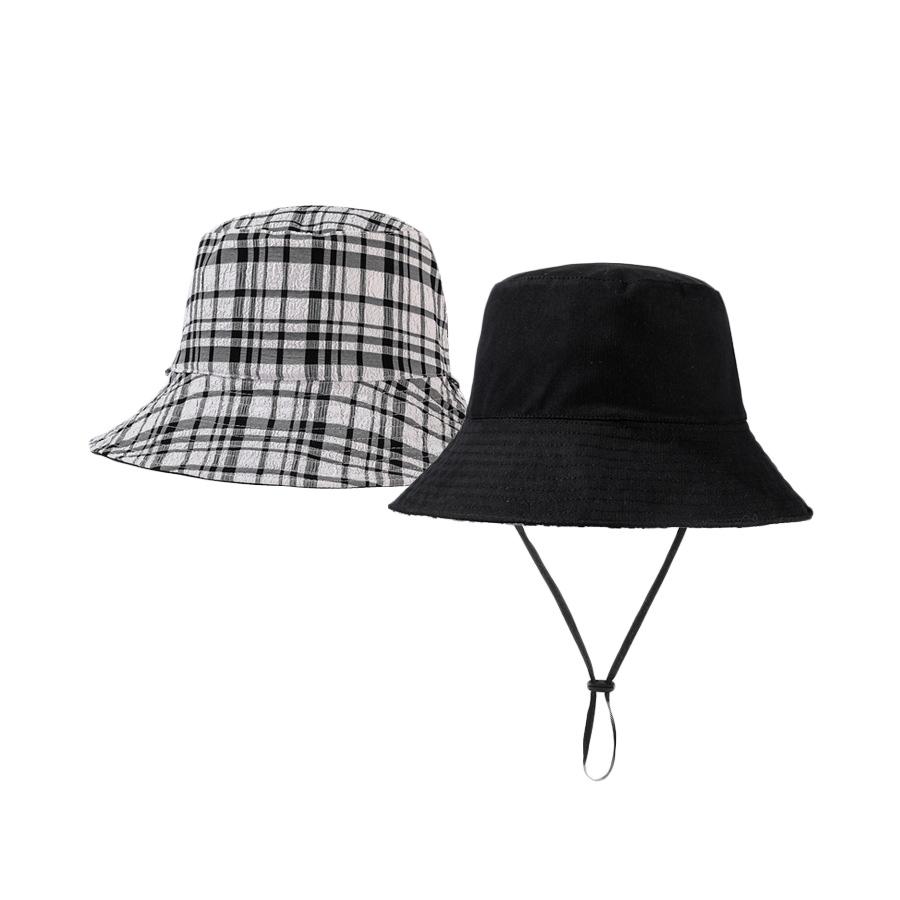 Весенне-летняя двусторонняя рыбацкая шляпа, женская клетчатая шляпа-тазик, однотонная шляпа от солнца, студенческая шляпа от солнца чёрный