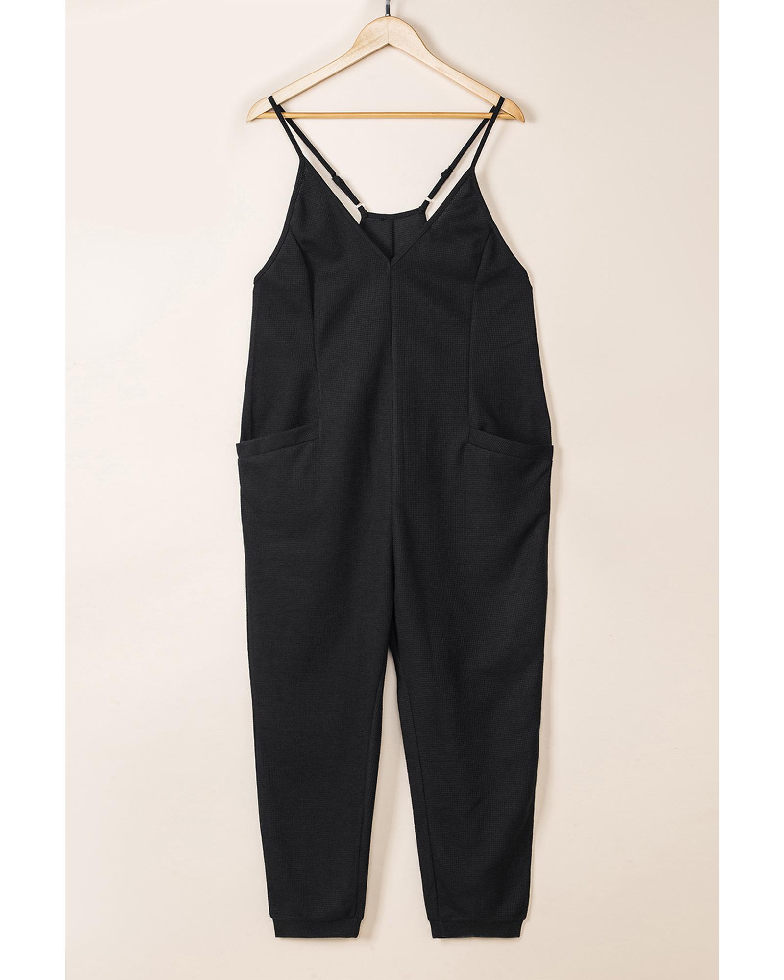 

Azura Exchange Textured V-Neck Pocketed Jumpsuit L чорний