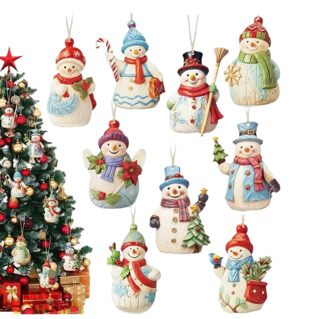 Schneemann Weihnachtsdekorationen Weihnachtsbaum Dekorative Hängende Ornamente 9 Stück Holzhandwerk Figur Anhänger Für Heimdekor
