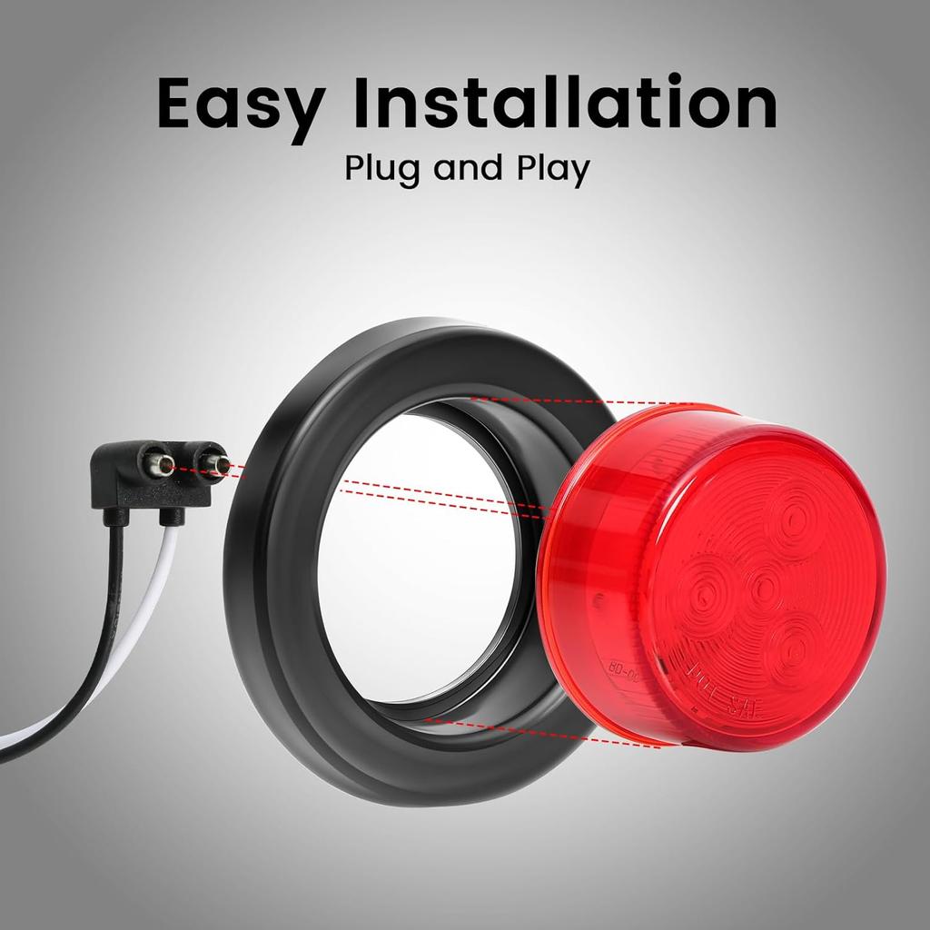 5Pcs 2 Inch Round Led Red Trailer Marker Lights, Led Side Marker Lights With 2 Prong Plug, IP67 Waterproof Clearance Lights For Truck Camper RV