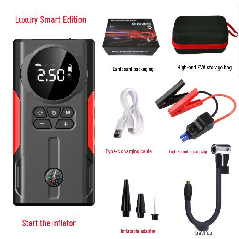 Wireless Car Air Pump & Jump Starter with Tire Pressure Gauge