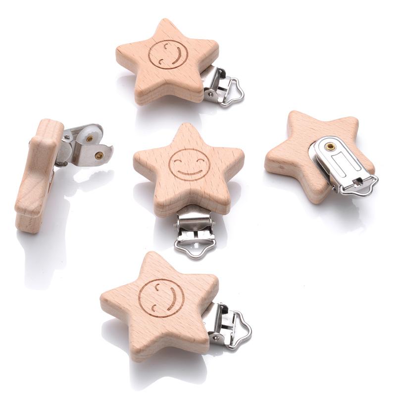 1Pcs Printing Animal Dummy Clip Beech Wood Nipple Clip For Teether Chewing Toys Accessory DIY Anti-Drop Baby Pacifier Chain