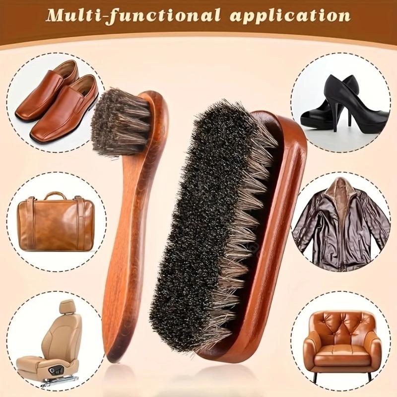 Long Handled Horsehair Shoe Brush Soft Bristles Polishing Brush for Shoes Boots Car Seats Sofa Cleaning Shoe Care Accessories