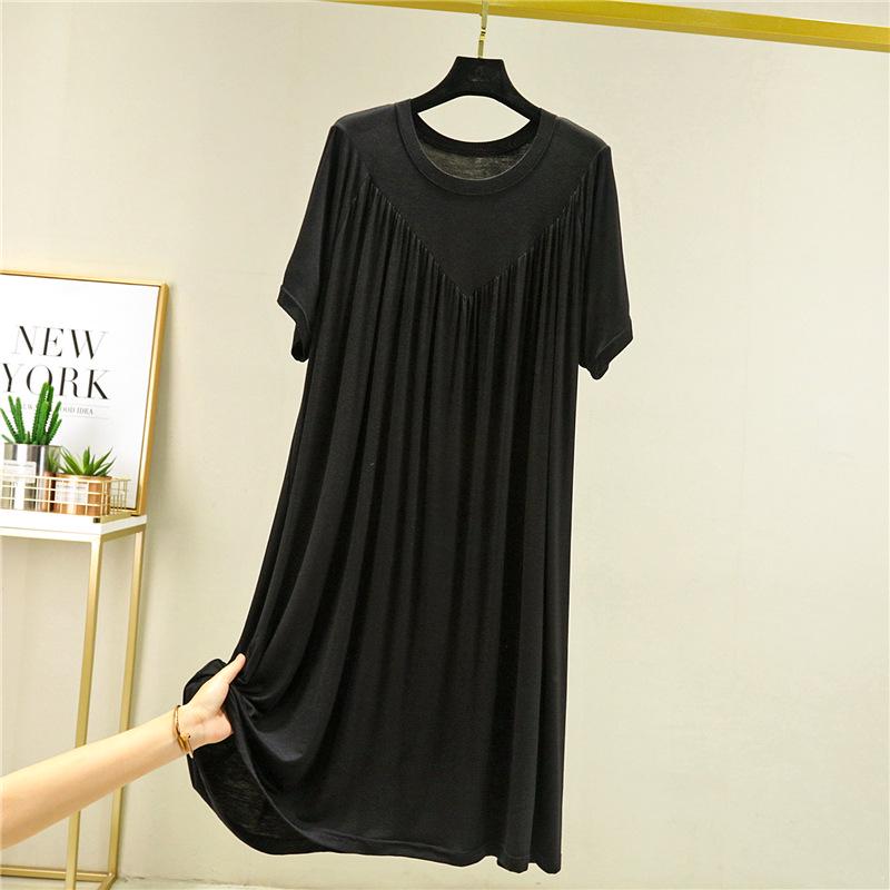 Women's Plus Size A-line Loose Modal Summer Dress with Pleated Hem