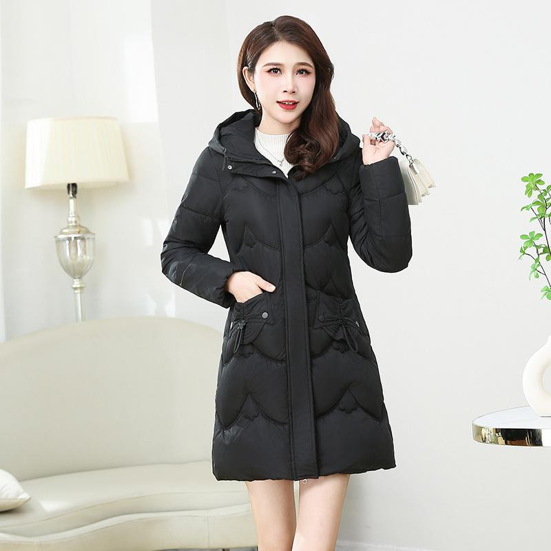 Down Cotton Jacket Women's Mid-length Model 2025 New Winter Korean Version Slim and Thickened Warm Hooded Jacket Cotton Jacket