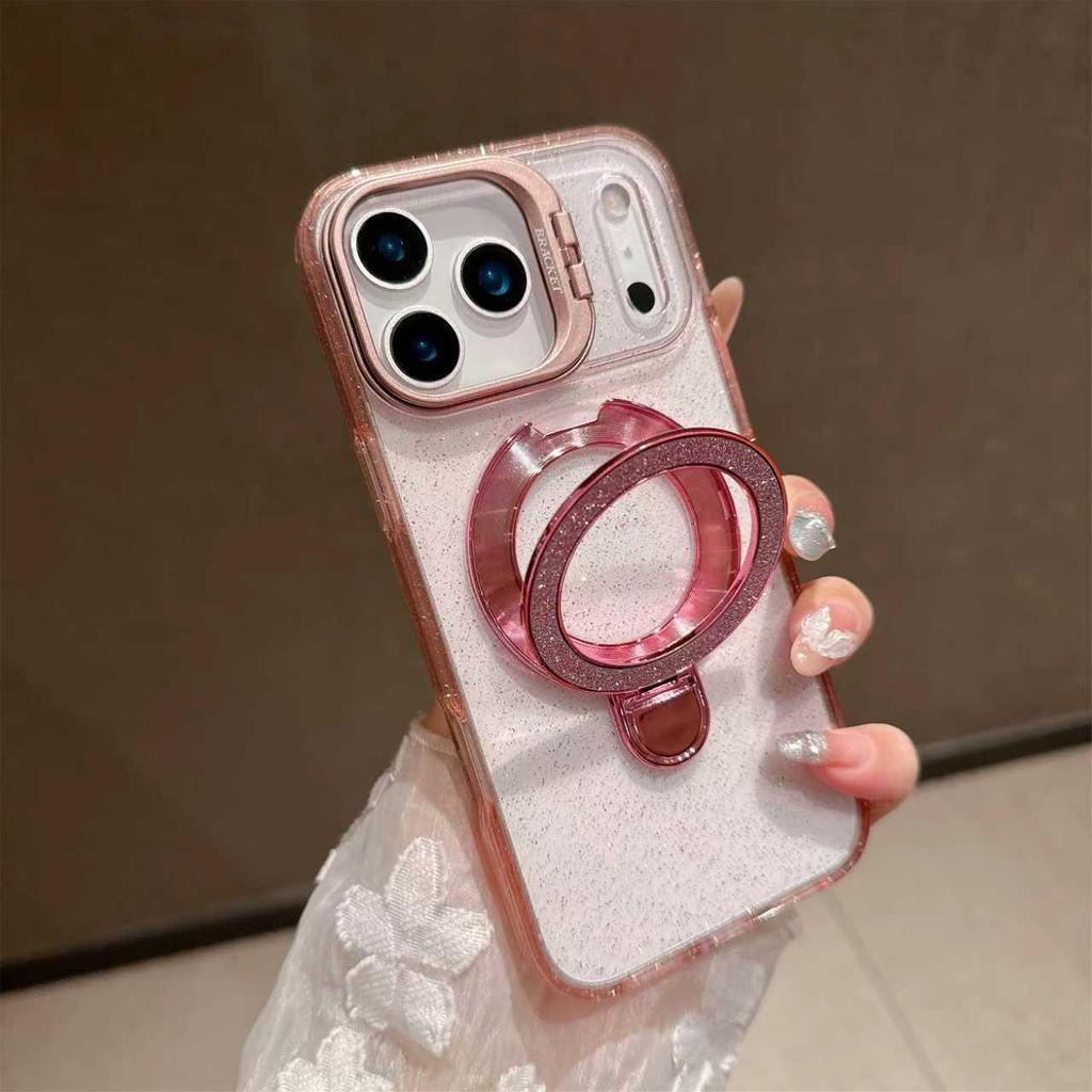 Compatible with Apple iPhone 17 Pro Max, Glitter Electroplated Stand Anti-Drop Phone Case, Bright Shadow Design.