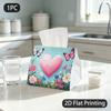 1pc Tissue Box, Brush Stroke Style Heart Butterflies Floral Romantic Pattern, 2D Flat Printing, Polyester Material, Can Be Folded, Tissue Pouch, for D