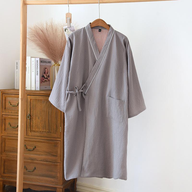 

Новый японский халат-кимоно весна/лето ночная рубашка для пары 100% хлопок большой банный халат мужской и женский средней длины домашняя пижама XL