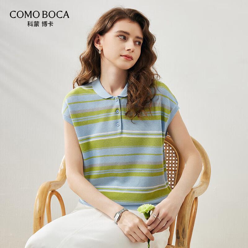 Komeng Boka Women s Striped Silk Blend Sleeveless Polo T-shirt XL