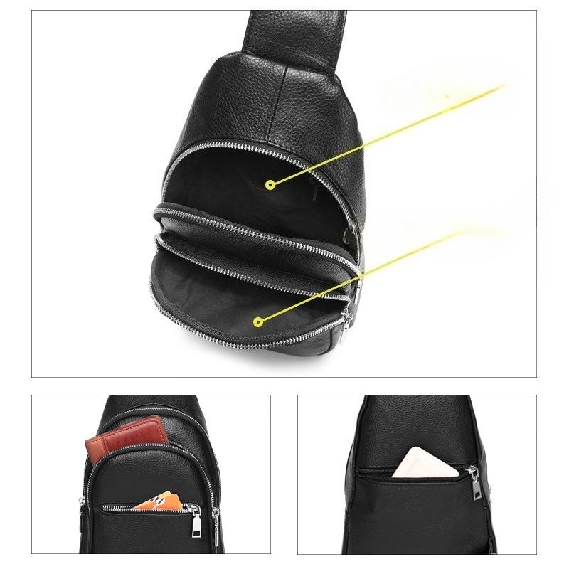 Genuine Leather Single-shoulder Chest Bag, Cowhide Crossbody Bag, Trendy and Fashionable Men's Front Crossbody Bag