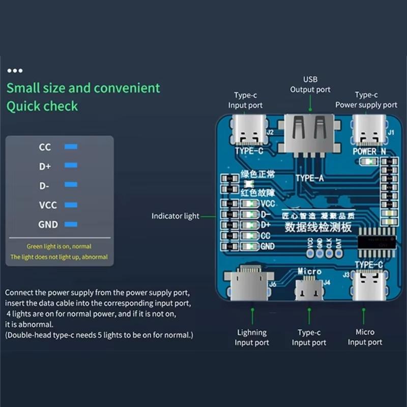 Portable Type C Fast Charging Cable Diagnostic Tool With Voltages Current Monitor And Power Delivery Protocol Support
