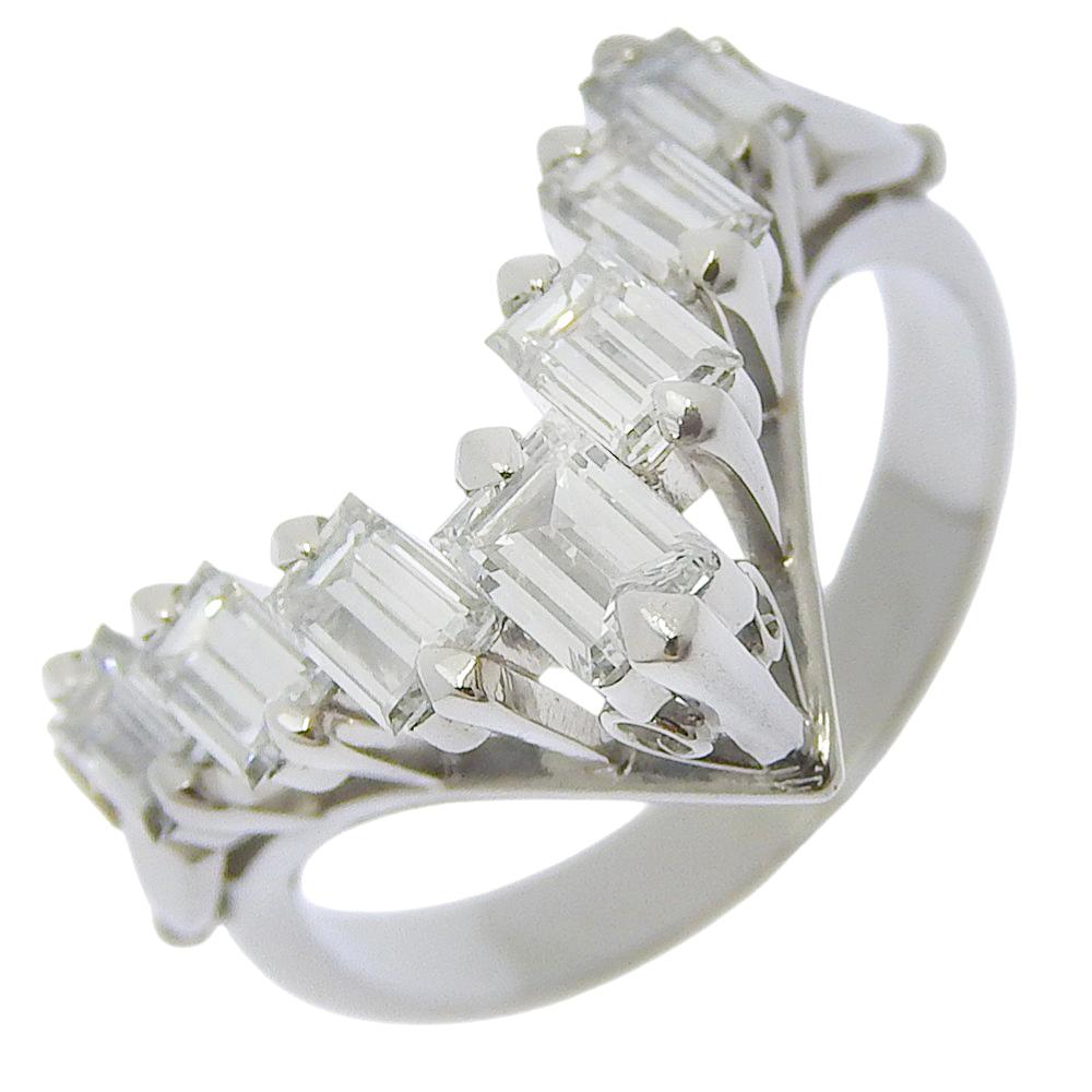 

V-shaped 7P Ring Pt900Platinum/diamond #4.7(US Size) V character 5.3g Women Used
