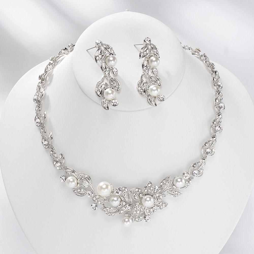 Exquisite Earrings Shining Necklace Bridal Rhinestone Jewelry Set  Women
