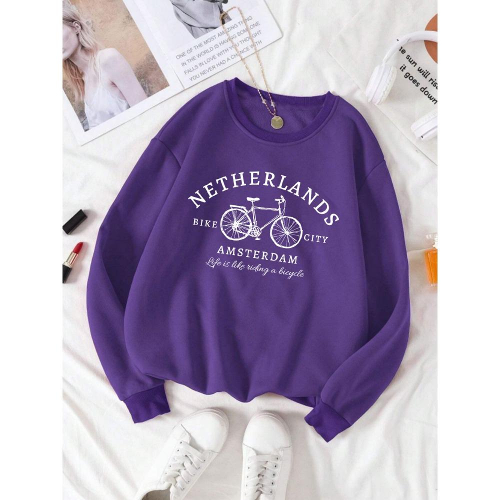 Netherlands Amsterdam Bike Design Womens Pullovers Casual Sweatshirt Autumn Loose Clothes Crewneck All-Match Sportswears