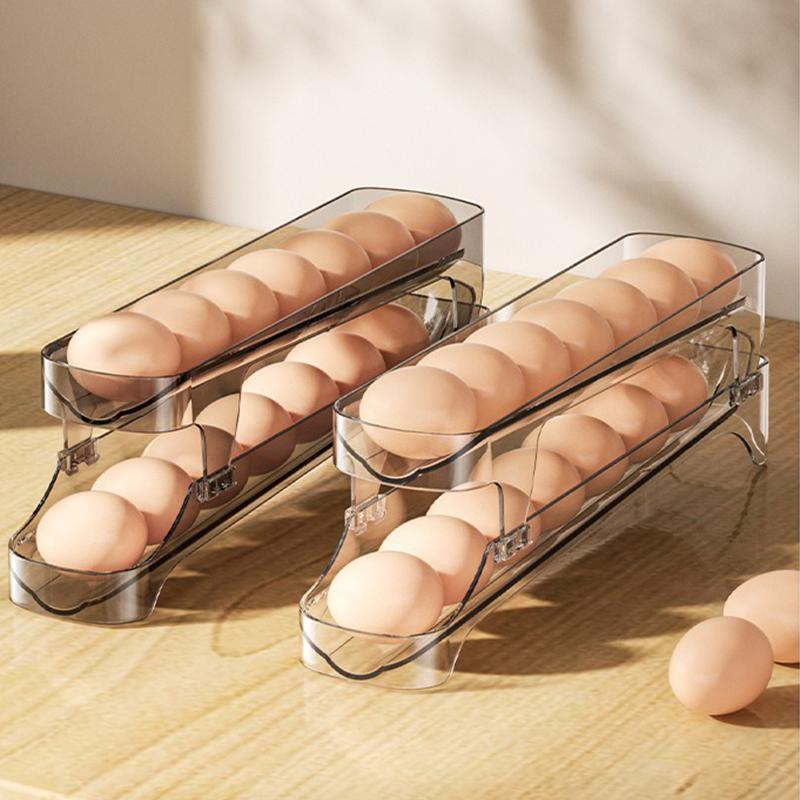 Transparent Refrigerator Egg Storage Box Refrigerator Specific Rolling Egg Rack Automatic Replenishment Tray Organization Shelf