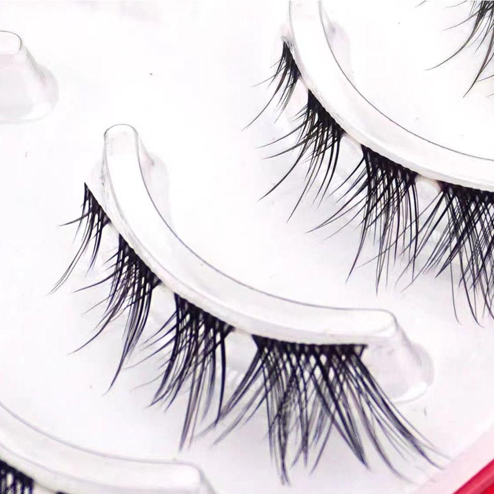 Fake Eyelashes Messy Natural Curled Cat Eye Fox Lashes False Eyelashes 3D Mink Transparent Stem